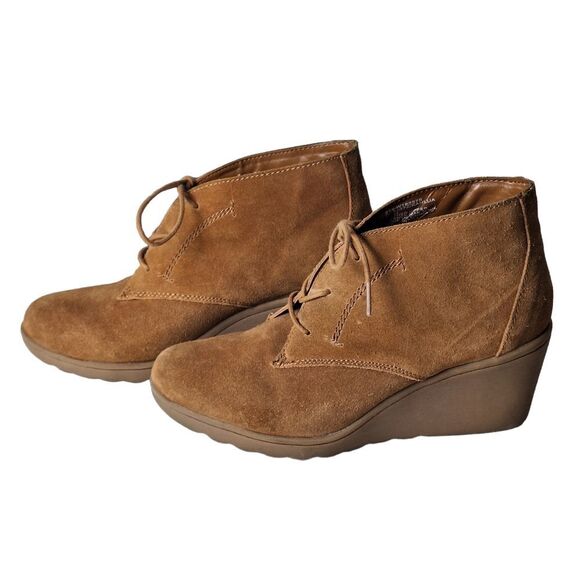 White Mountain Womens Chestnut Suede Kahlua Lace Up Wedge Bootie Shoes Size 8.5 - Picture 1 of 9